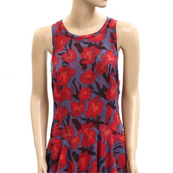 Free People Raven Printed Mini Dress Floral Smocked Tiered Cutout S New 281316 - Picture 7 of 8